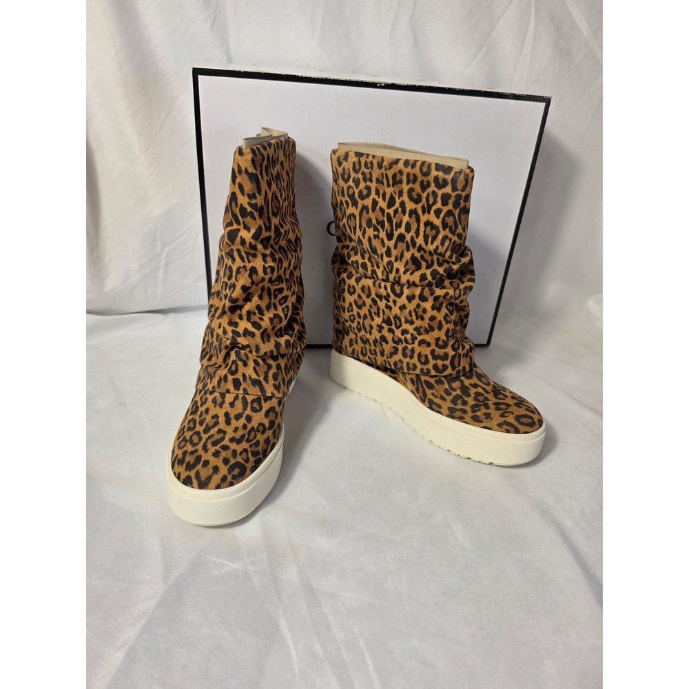 Guess Leopard Print Slouchy Hidden Wedge Platform Boots Women 7M Faux Suede NEW